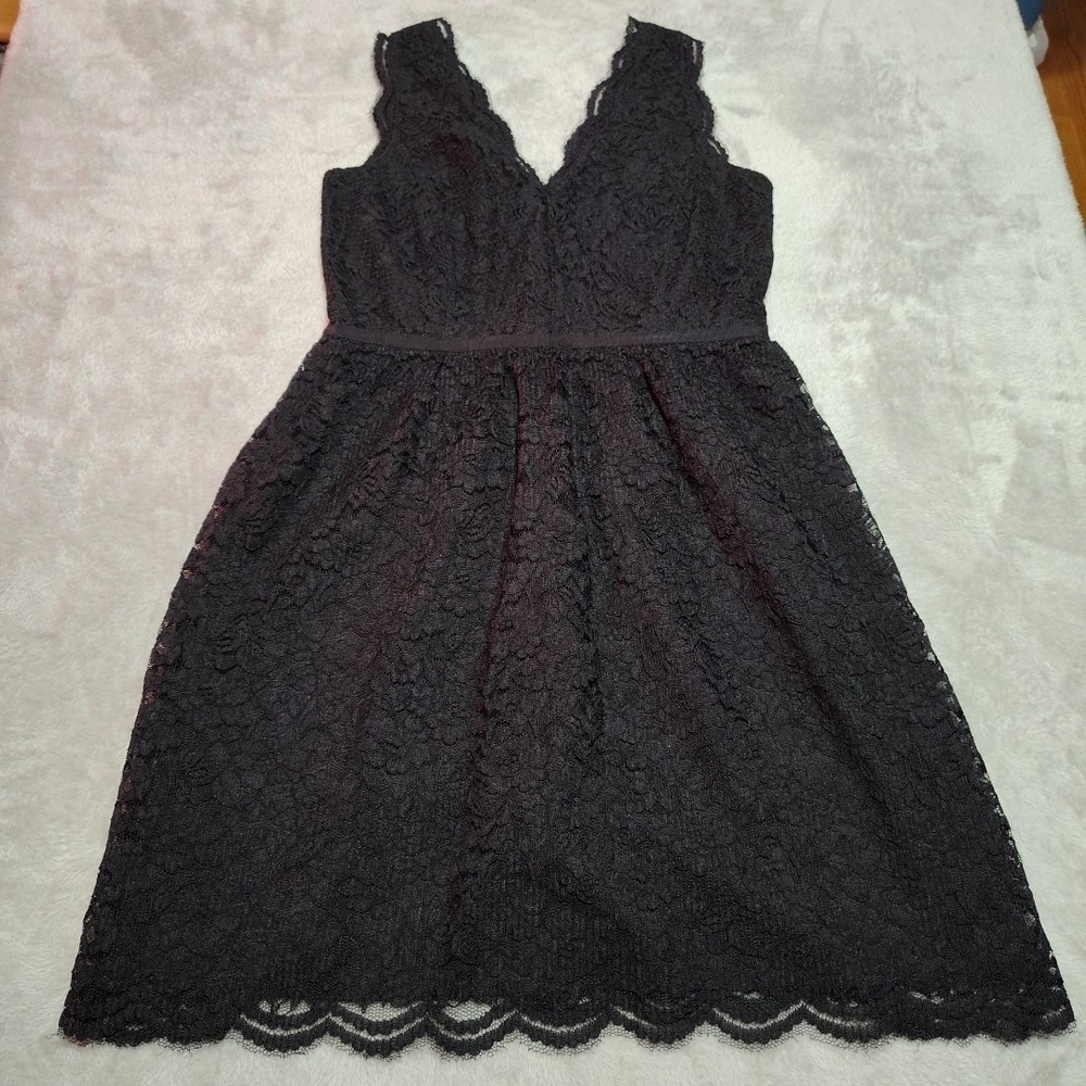 Ann Taylor Loft Little Black Lace Dress 0P Sleeveless Lined Evening Date Classic